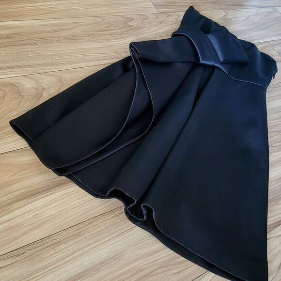 Haltston Heritage Satin Strapless Bow Front Cascading Cocktail Dress in Black - Picture 5 of 16